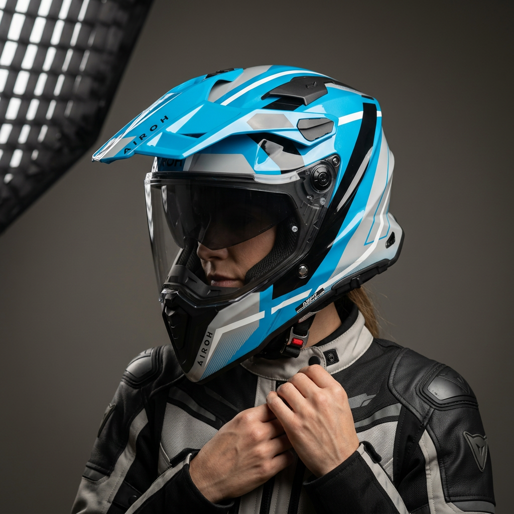Airoh Commander 2 Mavick Azzurro/Grigio/Bianco Lucido – Casco Adventure ECE 22.06 Carbonio HPC (CM2M82)