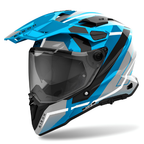 Casco Airoh Commander 2 Mavick blu ceruleo, tre quarti anteriore sinistra con frontino montato
