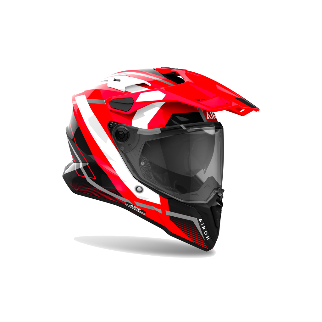 Airoh Commander 2 Mavick Rosso/Bianco/Nero Lucido CM2M55, casco adventure, vista di tre quarti dal lato destro
