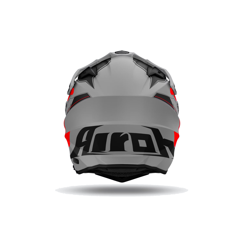 Airoh Commander 2 Reveal Grigio/Rosso Fluo Opaco CM2R55, casco adventure, visto da dietro