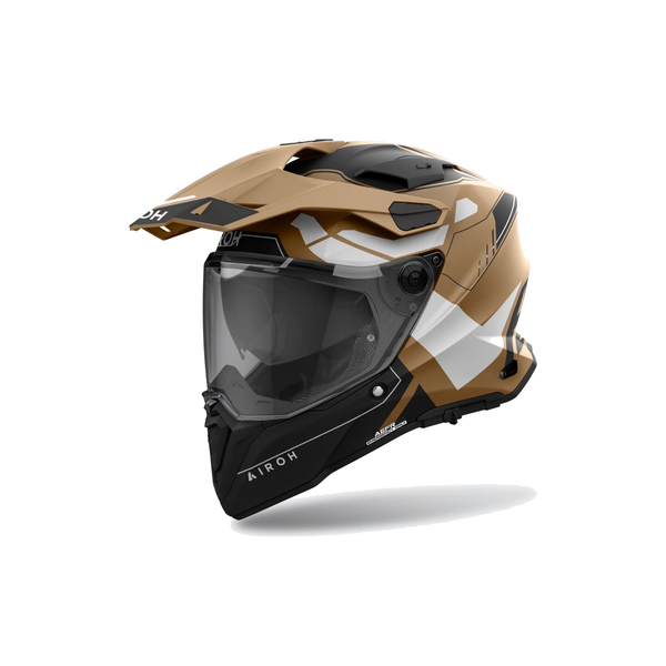 Airoh Commander 2 Reveal Sabbia/Nero Opaco CM2R29, casco adventure, vista di tre quarti dal lato sinistro