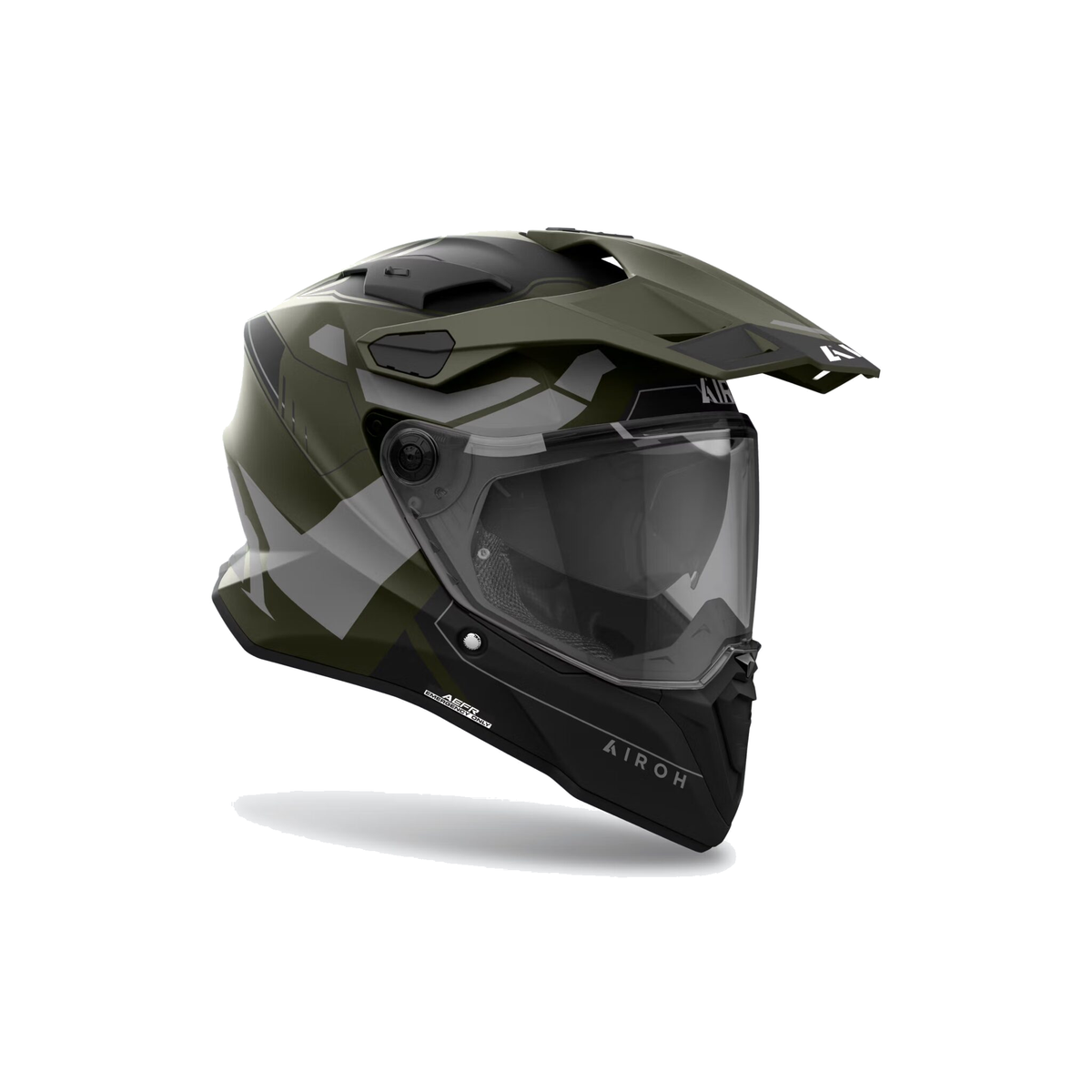 Airoh Commander 2 Reveal Verde Militare/Grigio Opaco CM2R70, casco adventure, vista di tre quarti dal lato destro