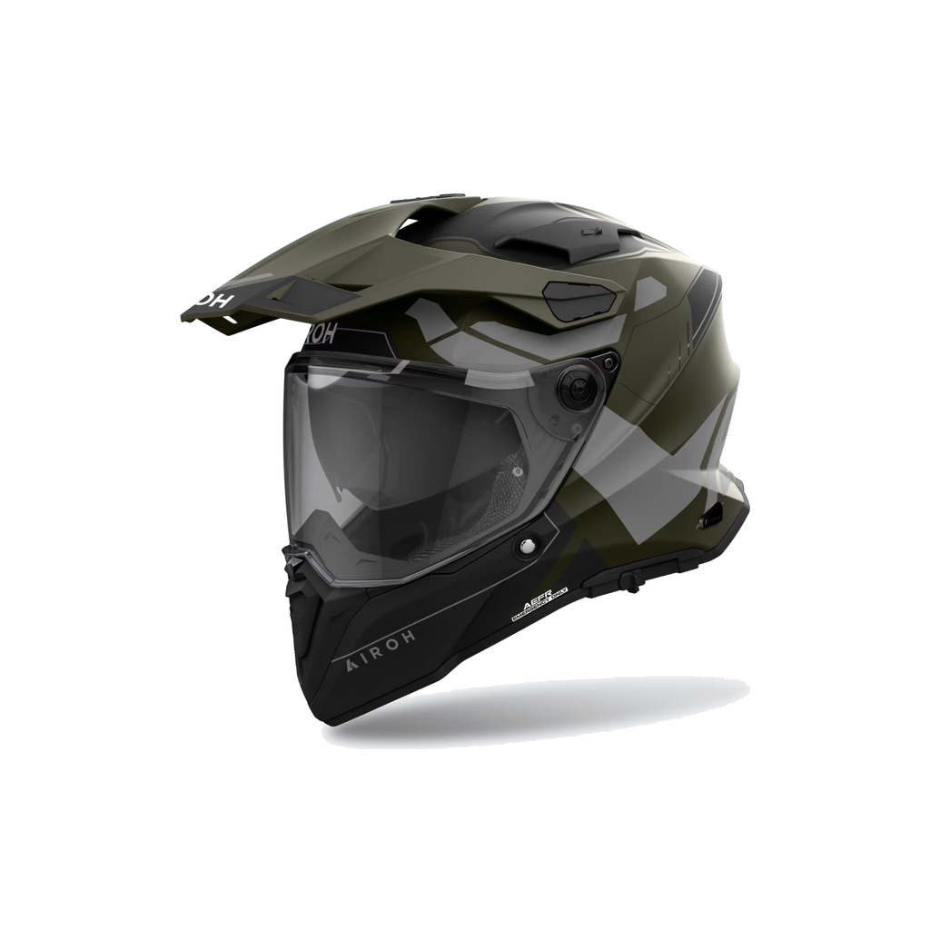 Airoh Commander 2 Reveal Verde Militare/Grigio Opaco CM2R70, casco adventure, vista di tre quarti dal lato sinistro