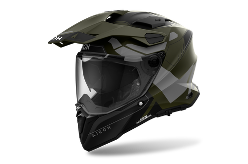 Airoh Commander 2 Reveal verde militare opaco casco adventure, tre quarti anteriore sinistra con frontino