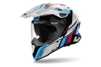 Airoh Commander 2 Skip bianco, blu e rosso lucido casco adventure, tre quarti anteriore sinistra con frontino