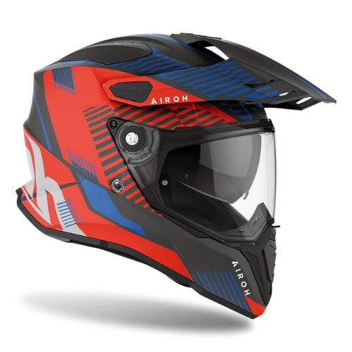 Airoh Commander Boost rosso e blu opaco – vista tre quarti anteriore destra con presa d'aria sulla mentoniera