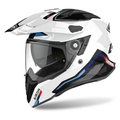 Casco adventure Airoh Commander Factor bianco lucido, tre quarti anteriore sinistro con frontino