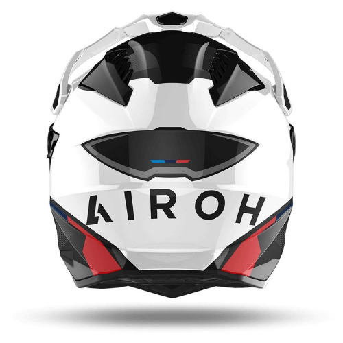 Retro del casco Airoh Commander Factor bianco lucido con logo Airoh ed estrattori d'aria