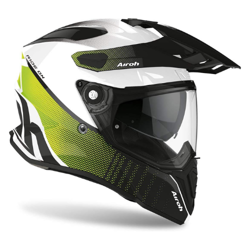 Airoh Commander Progress verde lime di tre quarti destro, con frontino e visiera
