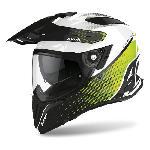 Casco adventure Airoh Commander Progress verde lime, tre quarti anteriore sinistro