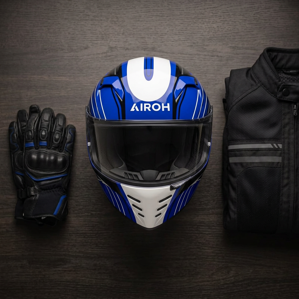 Airoh Connor Achieve Blu/Nero/Bianco Lucido – Casco Integrale ECE 22.06 Termoplastica HRT (CNA18)