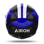 Airoh Connor Achieve Blu/Nero/Bianco Lucido visto da dietro, con la scritta Airoh e gli estrattori posteriori