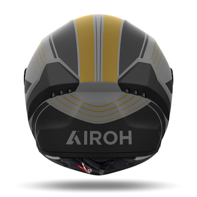 Airoh Connor Achieve Grigio/Nero/Bronzo Opaco visto da dietro, con la scritta Airoh e gli estrattori posteriori