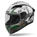 Casco integrale Airoh Connor Alligator bianco lucido con grafica verde, tre quarti anteriore destra