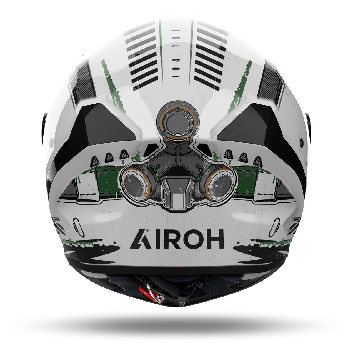Casco Airoh Connor Alligator visto da dietro, logo Airoh ed estrattori d'aria posteriori