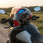 Casco Airoh Connor Bot appoggiato al manubrio di una moto in campagna