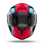 Casco Airoh Connor Bot visto di fronte, grafica robot rossa con accenti azzurri