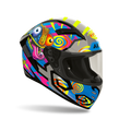 Airoh Connor Chameleon Lucido (CNCH35), casco integrale visto di tre quarti anteriore, grafica multicolore, con blu, fucsia, giallo fluo e grigio