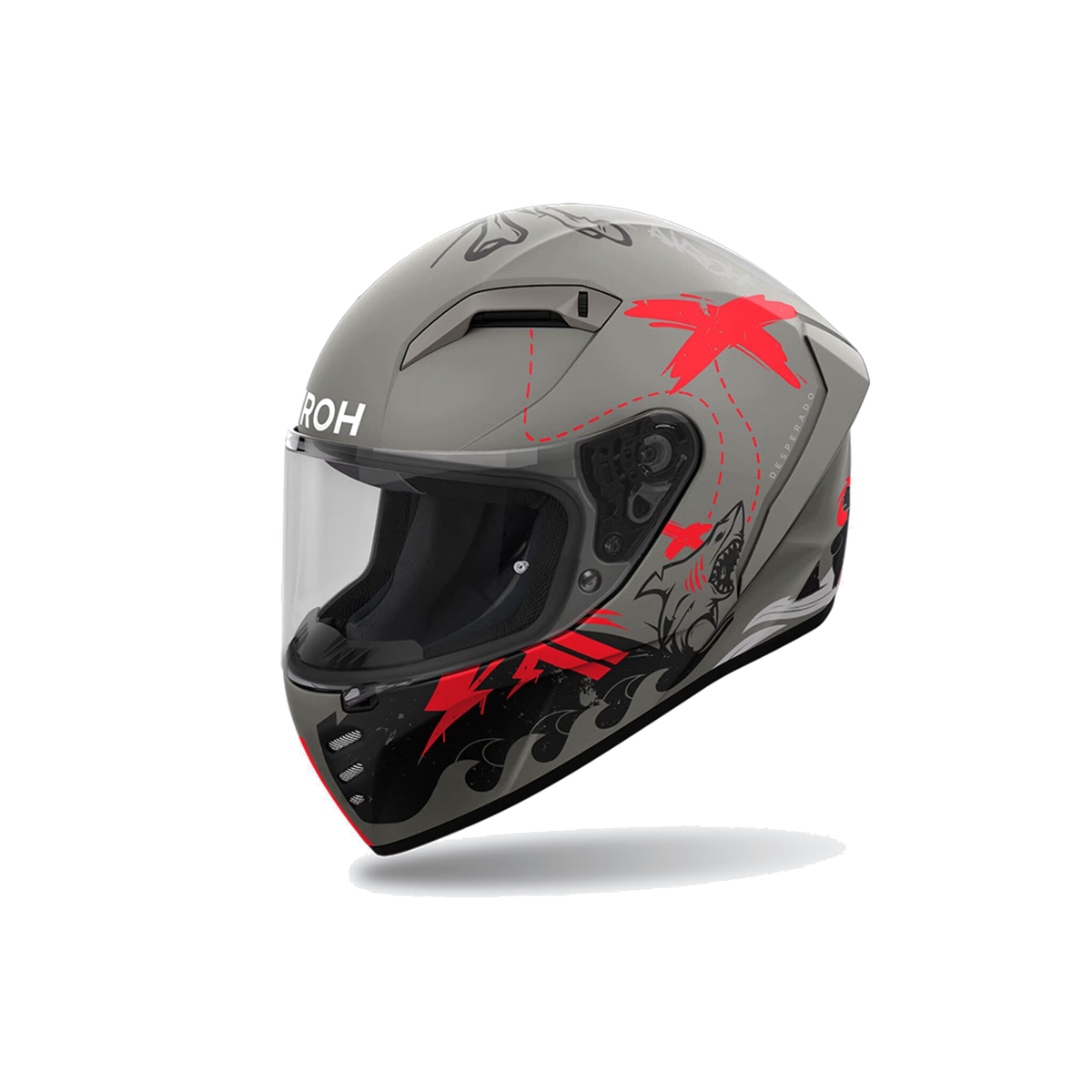 Airoh Connor Desperado Grigio/Arancio/Nero Opaco CND32 casco integrale, vista di tre quarti sinistra