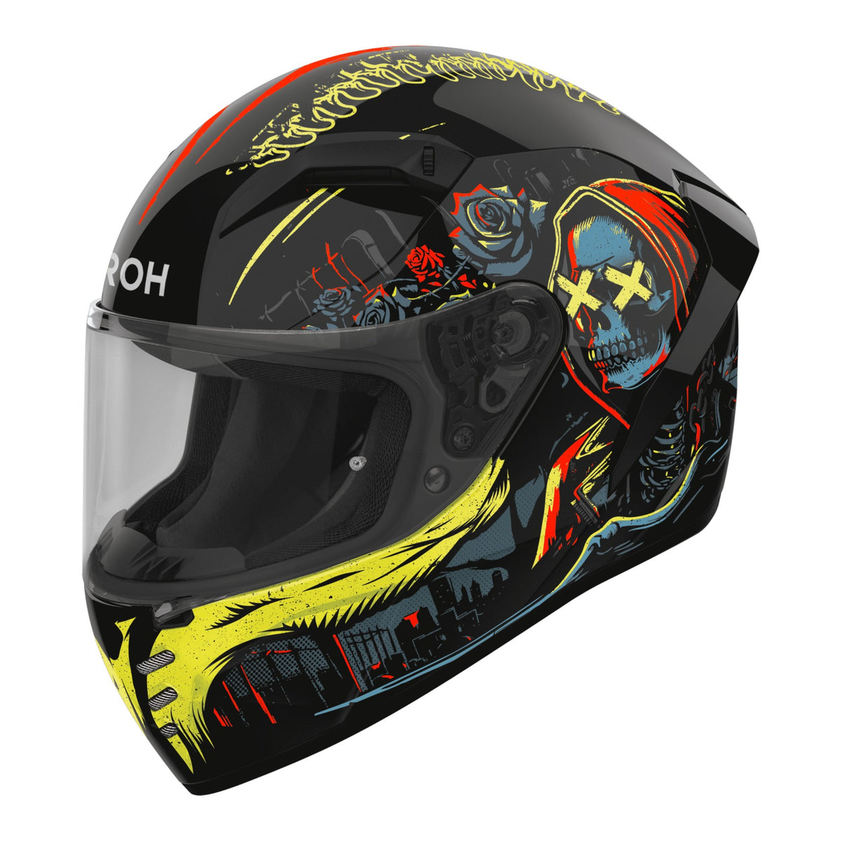 Airoh Connor Double Face Nero/Giallo Fluo Lucido (CNDBF35), casco integrale in vista laterale di tre quarti