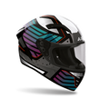 Airoh Connor Flex Lucido (CNF35), casco integrale visto di tre quarti anteriore, grafica bianca, nera e grigia con sfumature verde acqua e viola