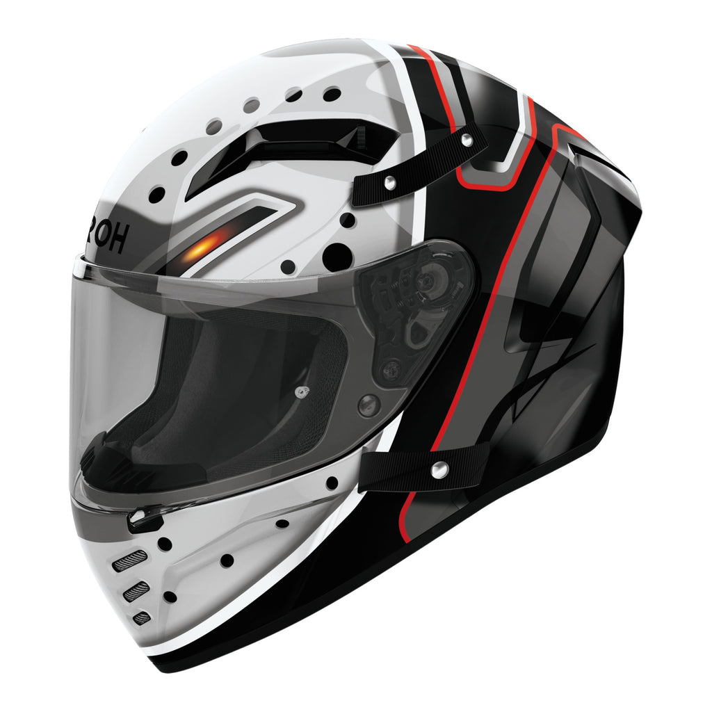 Airoh Connor Masker Bianco/Nero Lucido (CNM17), casco integrale in vista laterale di tre quarti