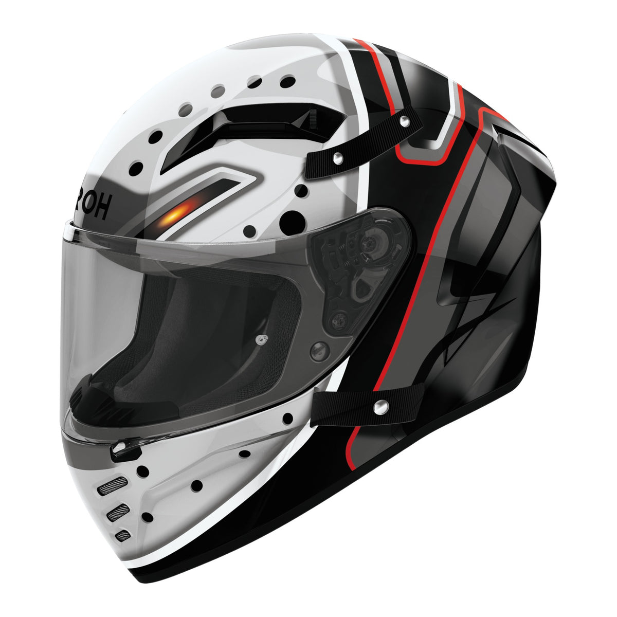 Airoh Connor Masker Bianco/Nero Lucido (CNM17), casco integrale in vista laterale di tre quarti
