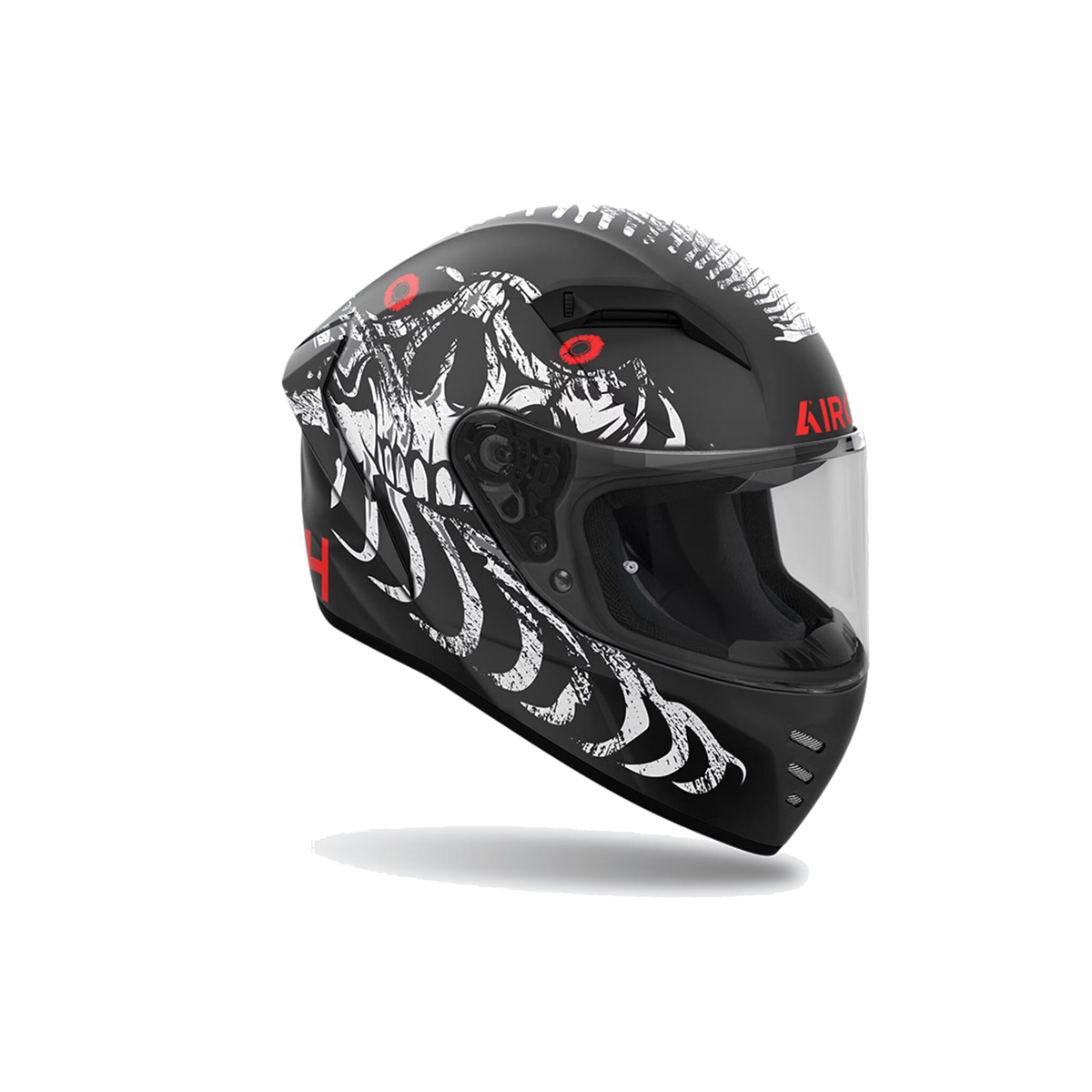 Airoh Connor Myth Nero/Bianco/Rosso Opaco CNM35 casco integrale, vista di tre quarti destra