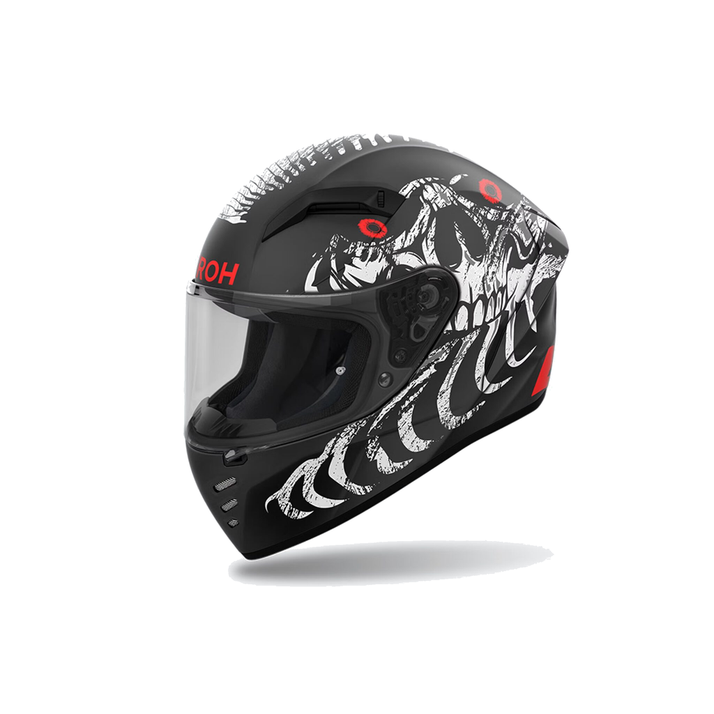 Airoh Connor Myth Nero/Bianco/Rosso Opaco CNM35 casco integrale, vista di tre quarti sinistra