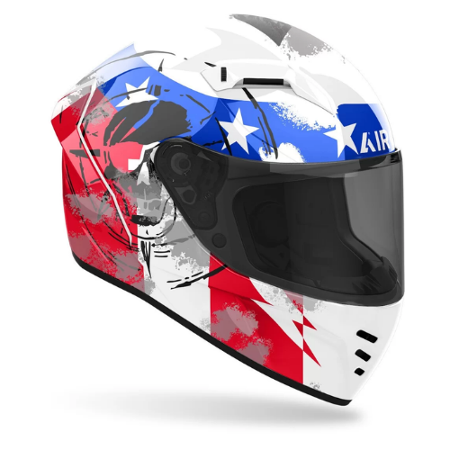 Casco Airoh Connor Nation visto dall'alto, banda rossa centrale e logo Airoh sulla mentoniera