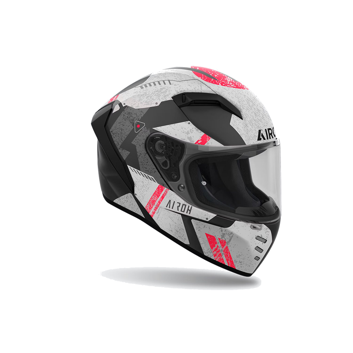 Airoh Connor Omega Bianco/Nero/Rosso Opaco CNO35 casco integrale, vista di tre quarti destra