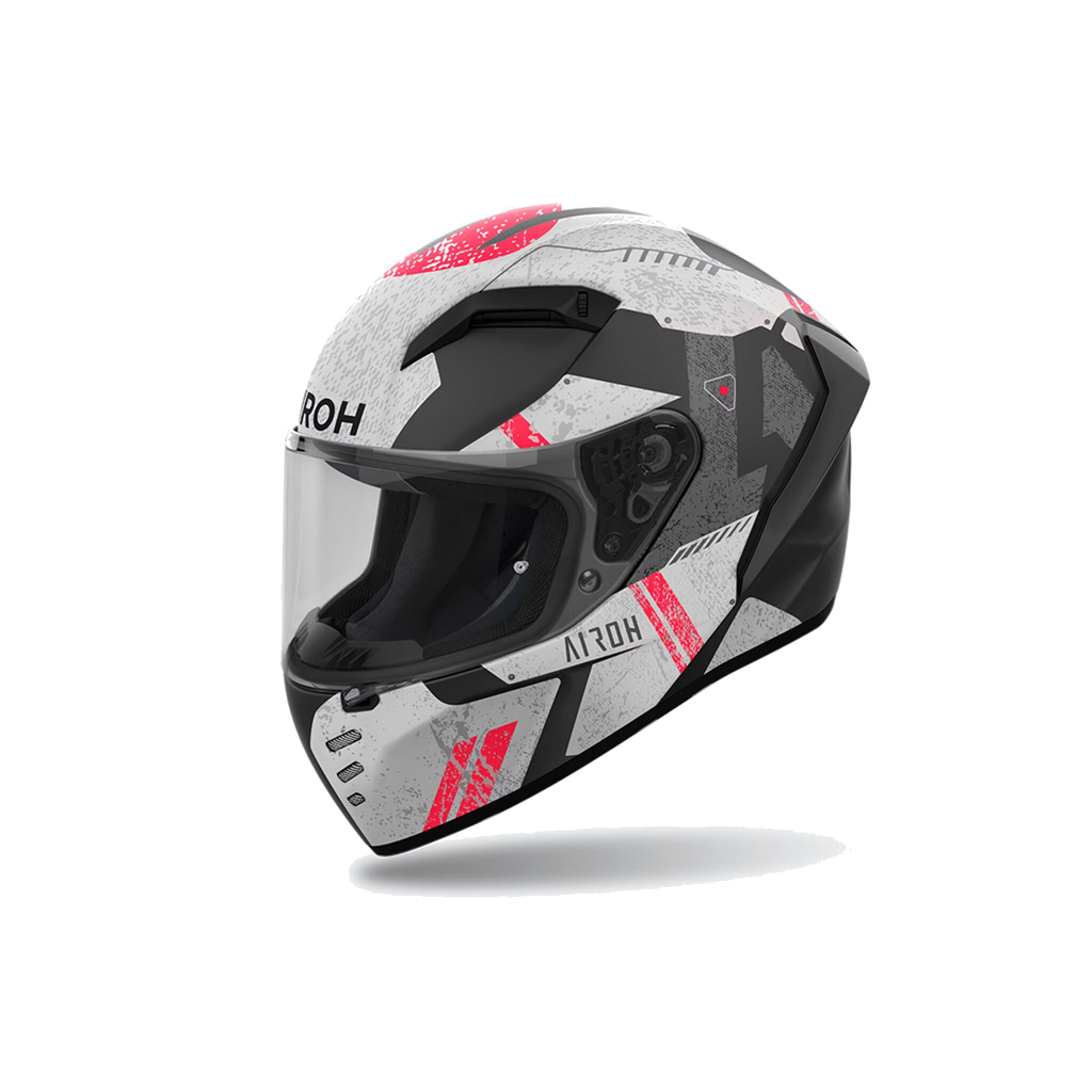 Airoh Connor Omega Bianco/Nero/Rosso Opaco CNO35 casco integrale, vista di tre quarti sinistra