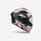 Casco integrale Airoh Connor Omega bianco, nero e rosso opaco, profilo destro con logo Airoh