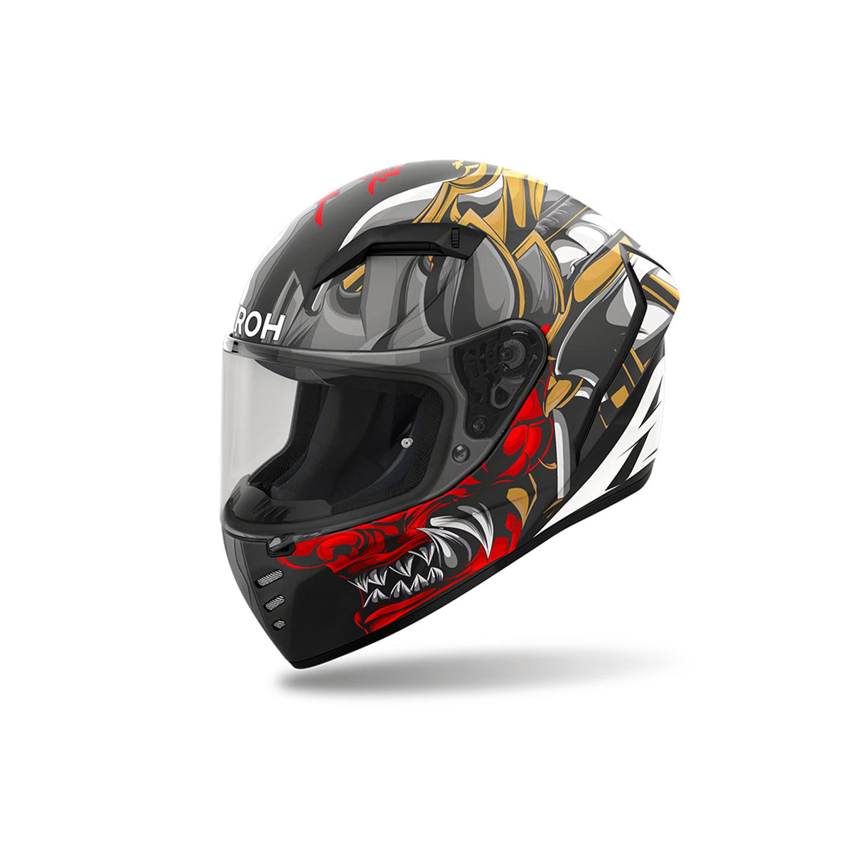 Airoh Connor Samurai Nero/Oro/Rosso Opaco (CNS17), casco integrale in vista laterale di tre quarti
