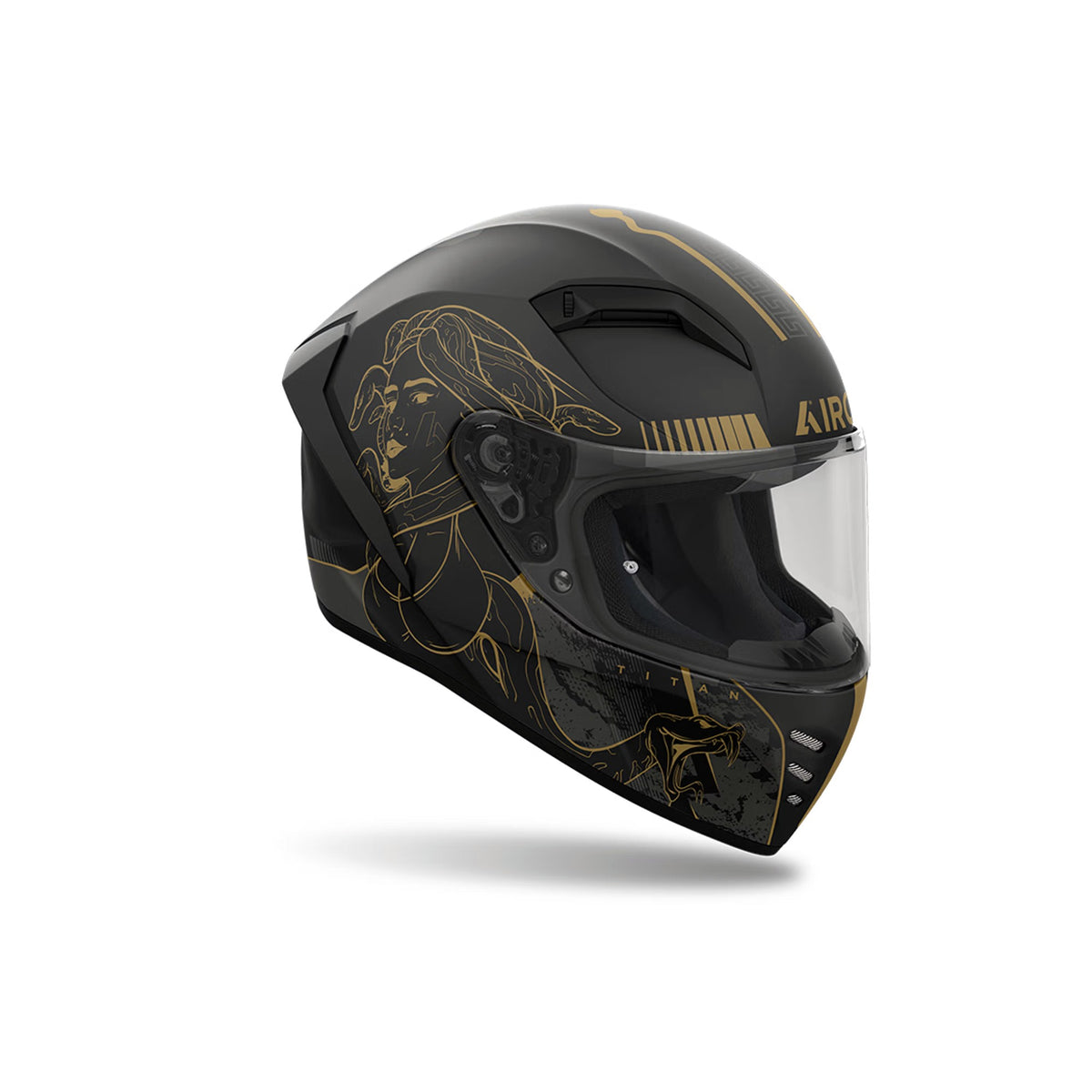 Casco integrale Airoh Connor Titan Nero/Oro Opaco, vista di tre quarti dal lato opposto
