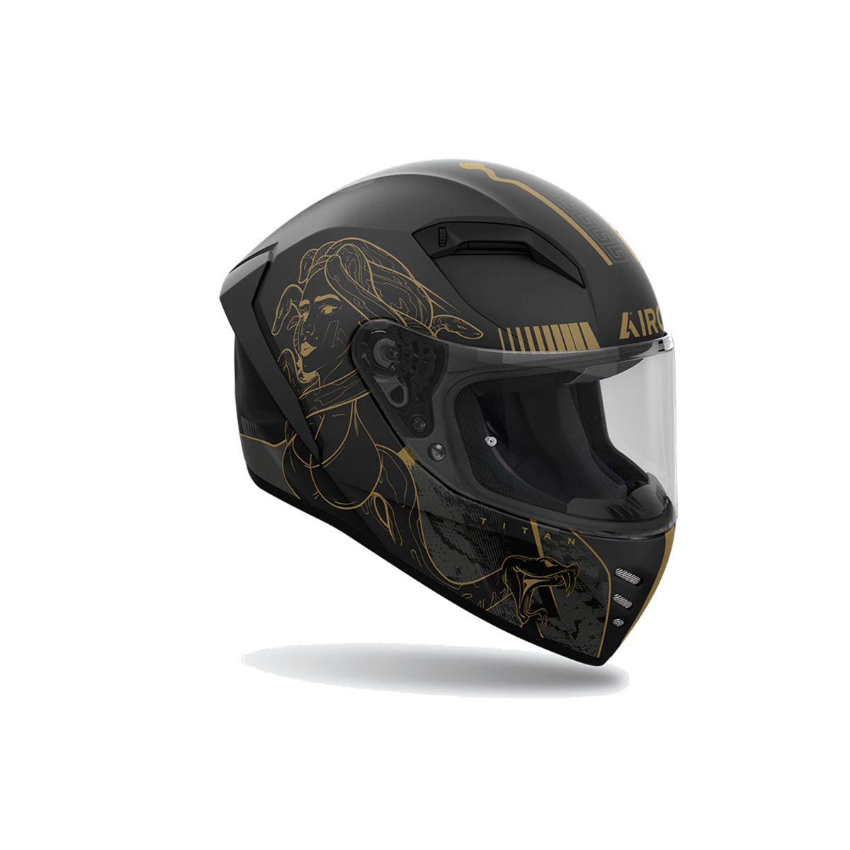 Airoh Connor Titan Nero/Oro Opaco CNTIT35 casco integrale, vista di tre quarti destra