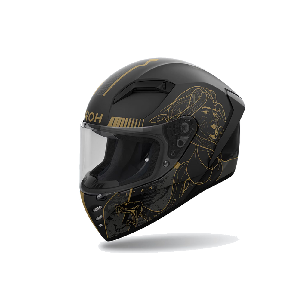 Airoh Connor Titan Nero/Oro Opaco CNTIT35 casco integrale, vista di tre quarti sinistra
