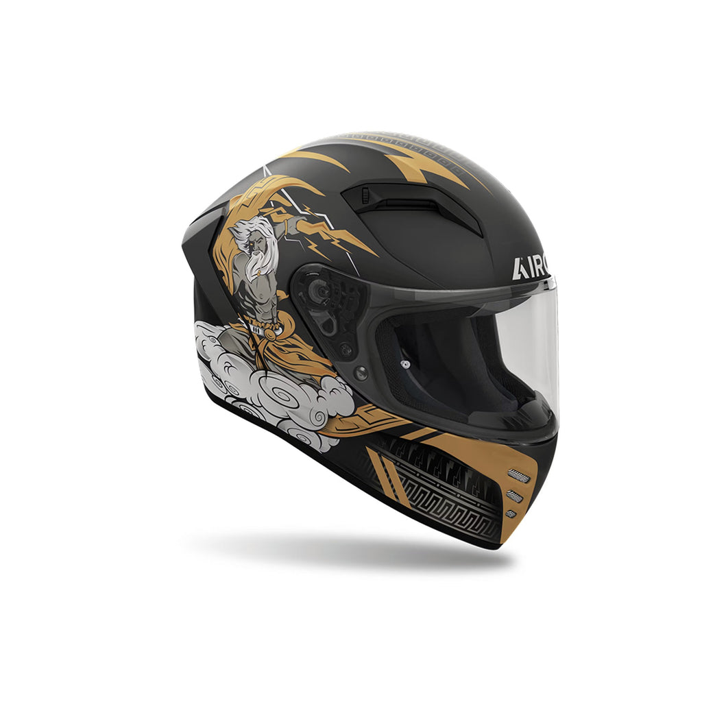 Casco integrale Airoh Connor Zeus Nero/Oro Opaco, vista di tre quarti dal lato opposto