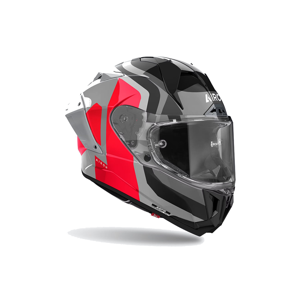 Airoh GP 800 Competition Grigio/Rosso/Nero Lucido GP8C55, casco integrale, vista di tre quarti dal lato destro