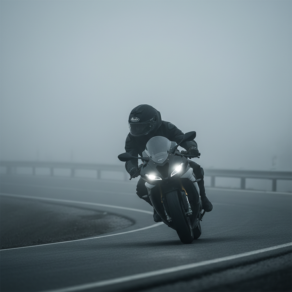 Motociclista in marcia su moto sportiva con il casco Airoh GP550 S nero opaco e visiera chiusa