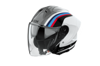 Casco jet Airoh H 21 Arrow bianco e grigio visto di tre quarti dal lato opposto, visiera lunga