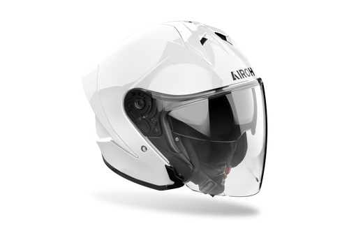 Airoh H 21 Color bianco lucido, casco jet con visiera lunga, vista di tre quarti anteriore