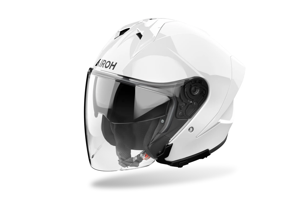 Casco jet Airoh H 21 bianco lucido visto di tre quarti dal lato opposto