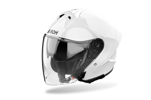 Casco jet Airoh H 21 bianco lucido visto di tre quarti dal lato opposto
