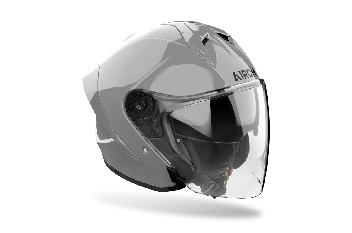 Airoh H 21 Color grigio cemento lucido, casco jet con visiera lunga, vista di tre quarti anteriore