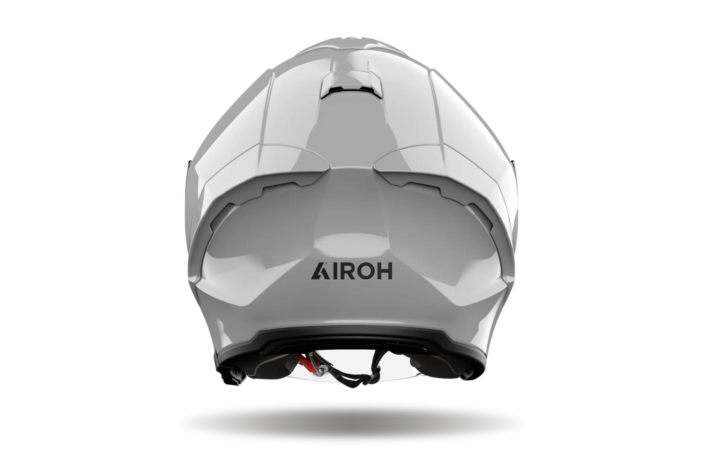 Airoh H 21 Color grigio cemento lucido visto da dietro, con logo Airoh sulla calotta