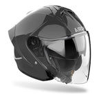 Airoh H 21 Color grigio scuro lucido, casco jet con visiera lunga, vista di tre quarti anteriore