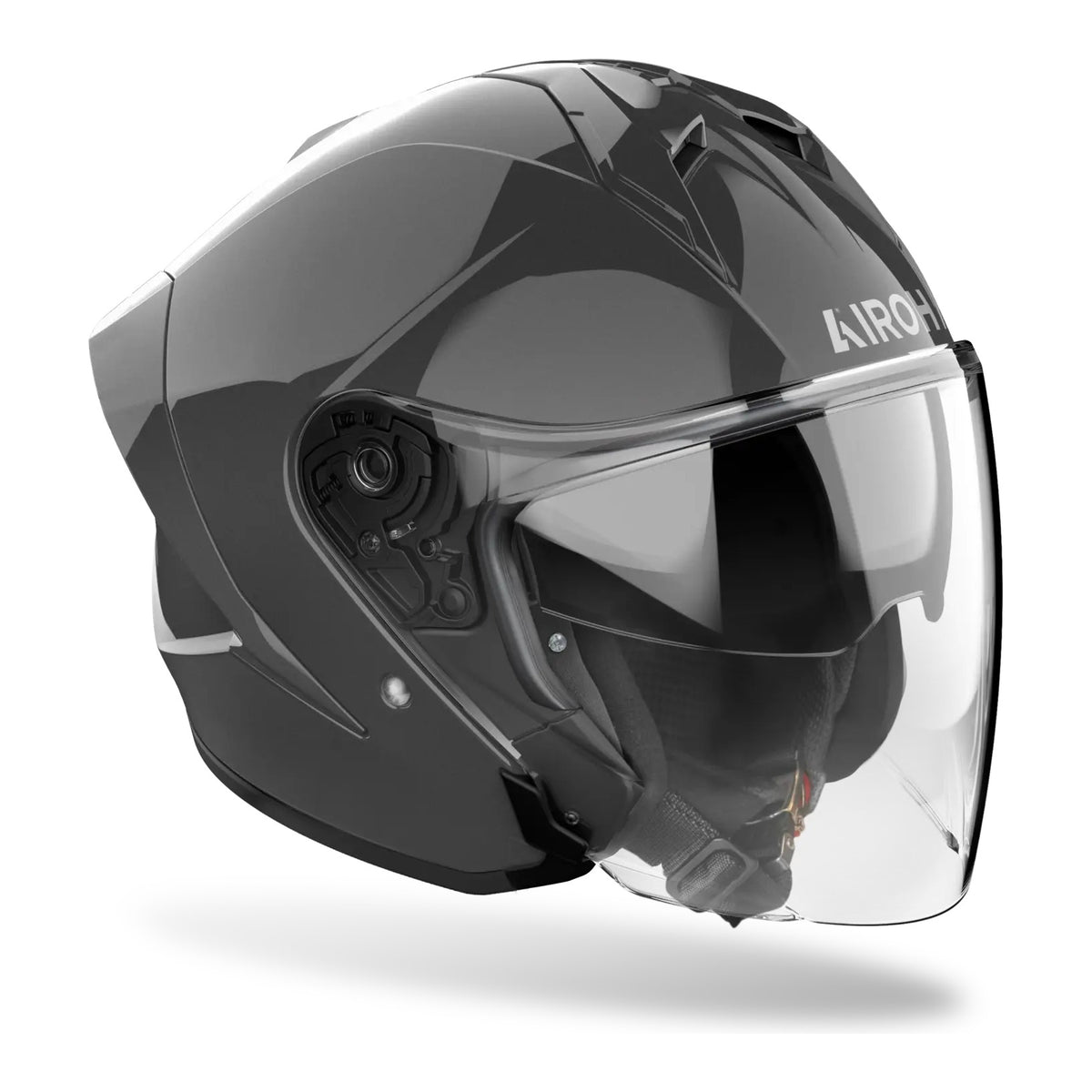 Airoh H 21 Color grigio scuro lucido, casco jet con visiera lunga, vista di tre quarti anteriore