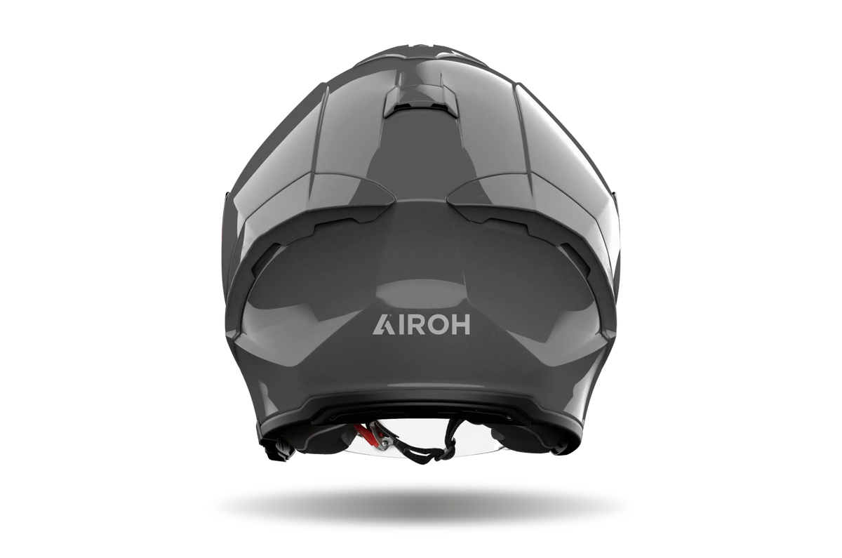 Airoh H 21 Color grigio scuro lucido visto da dietro, con logo Airoh sulla calotta