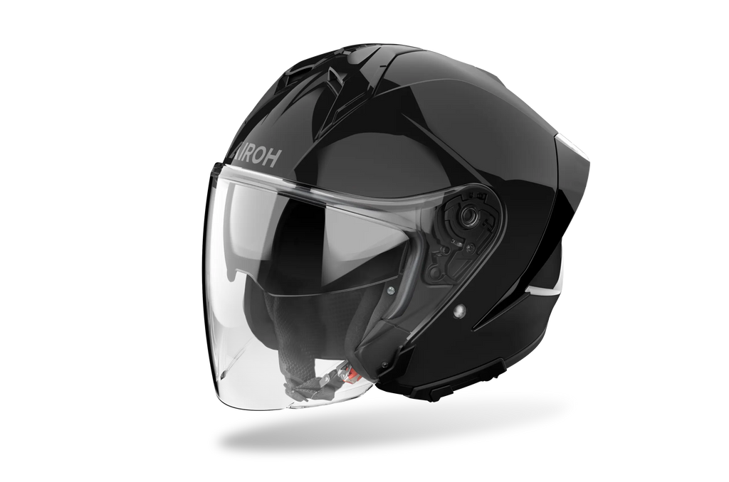 Casco jet Airoh H 21 nero lucido visto di tre quarti dal lato opposto